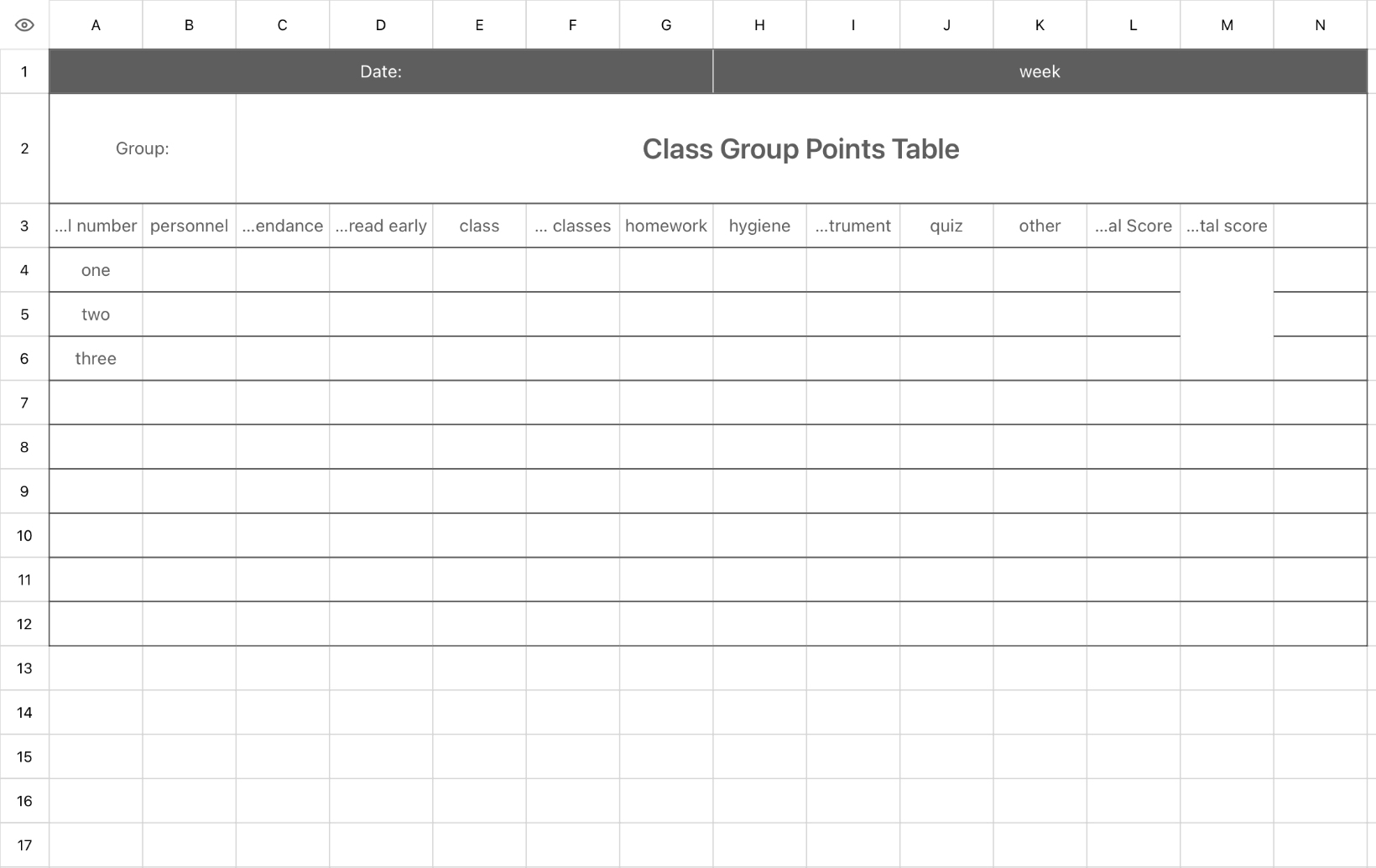 Student Group Points Record Form